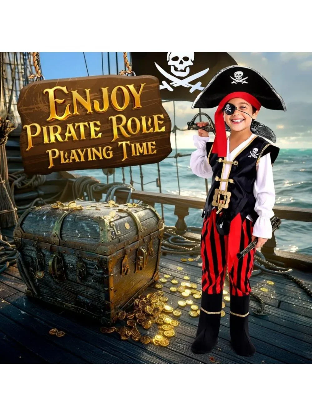 Kids Pirate Costume for Boys - Halloween Dress Up, Toddler Role Play Outfit